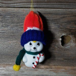 Snow Bells Snowman Bell Ornament - in Stocking Hat and Scarf - Porcelain